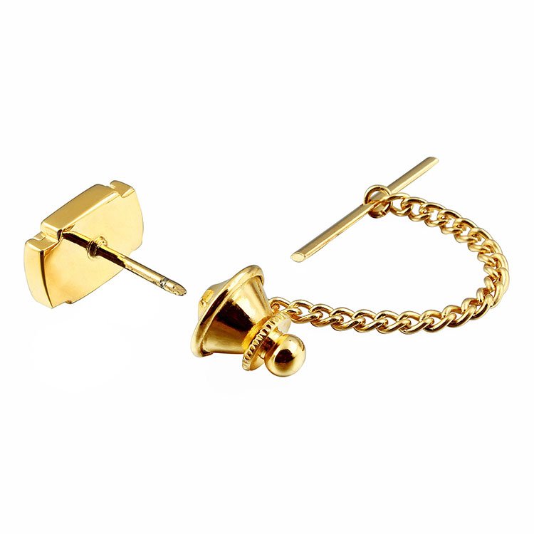 Wholesale Premium Tie Tack For Men Gold tone Color Square Tie Pin Custom With Chain