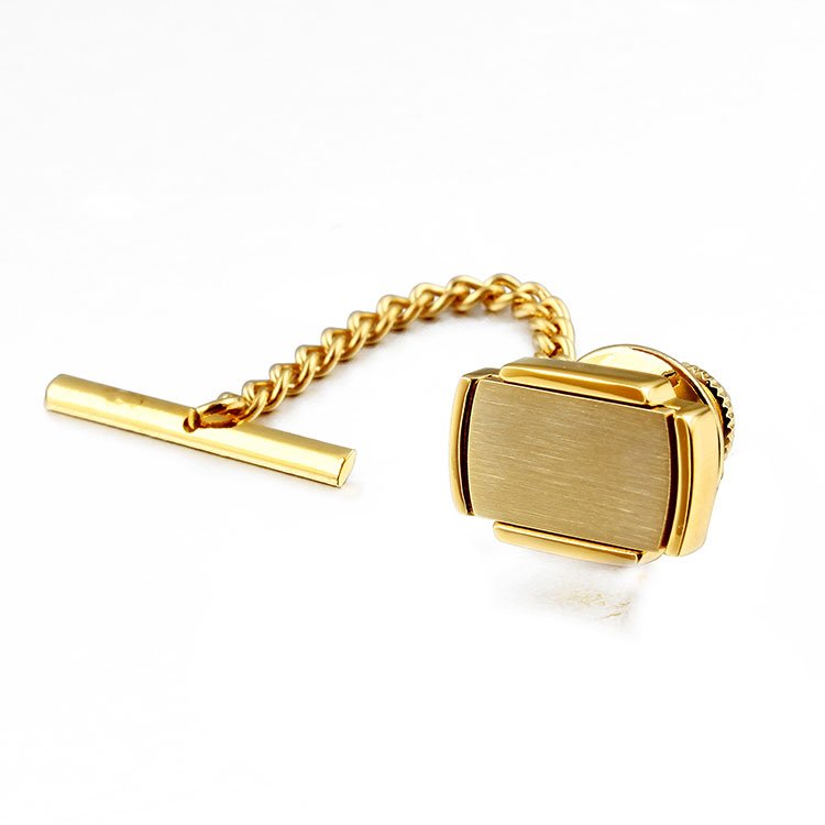 Wholesale Premium Tie Tack For Men Gold tone Color Square Tie Pin Custom With Chain