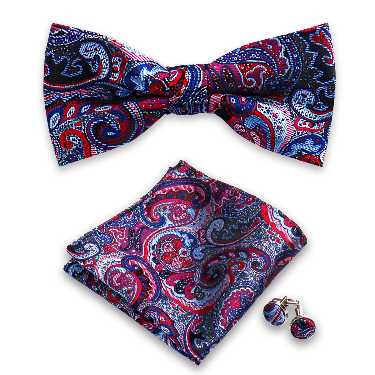 Handmade Wholesale Mens Green Bow Tie Pocket Square Set With Cufflinks Bowtie Handkerchief For Men