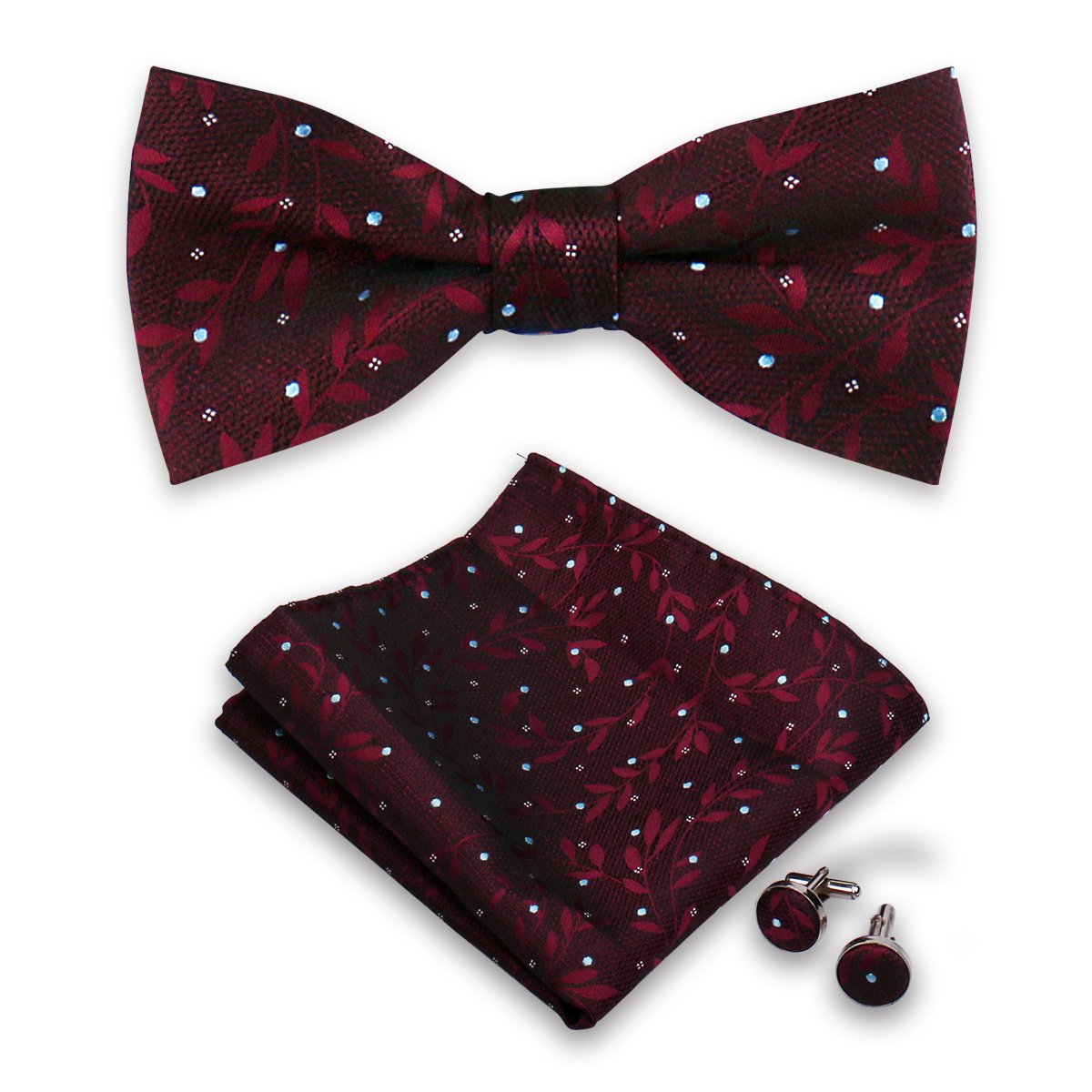 Handmade Wholesale Mens Green Bow Tie Pocket Square Set With Cufflinks Bowtie Handkerchief For Men