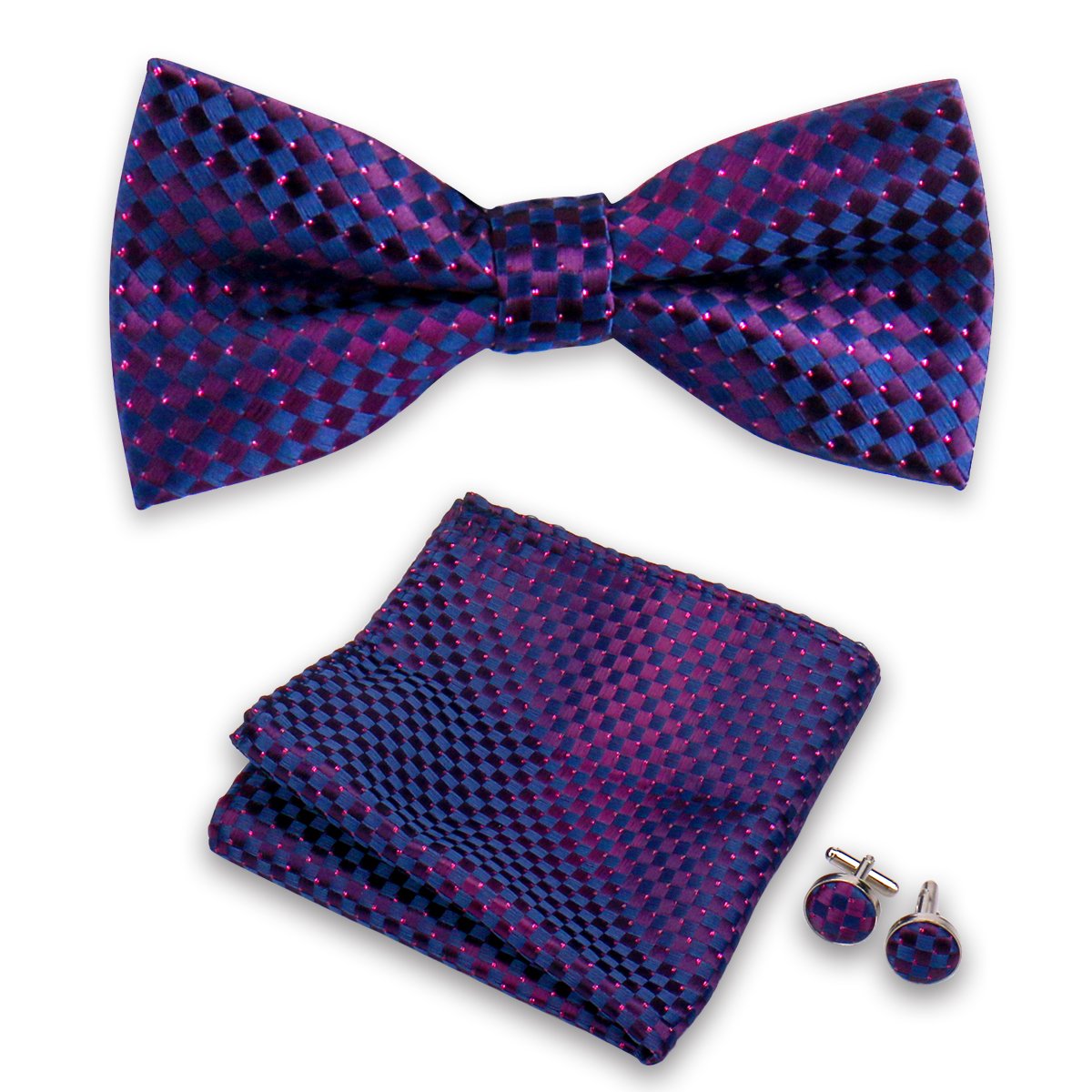 Handmade Wholesale Mens Green Bow Tie Pocket Square Set With Cufflinks Bowtie Handkerchief For Men