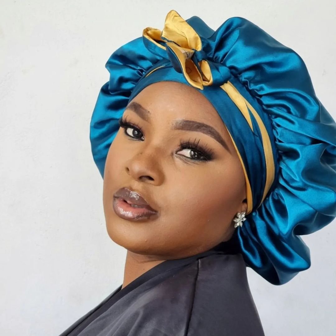 reversible sleeping hair bonnets silk for women satin bonnets with head wrap long tie double layer bonnets wholesale