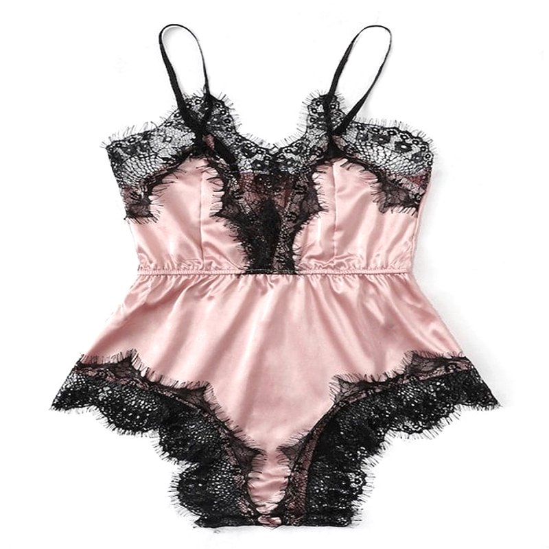 Hot Sale Lace v-Neck Silk Sleepwear Fashion Casual Home Wear Women One-Piece High Quality Silk Lace Pajamas Set