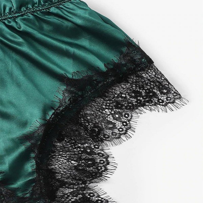 Hot Sale Lace v-Neck Silk Sleepwear Fashion Casual Home Wear Women One-Piece High Quality Silk Lace Pajamas Set