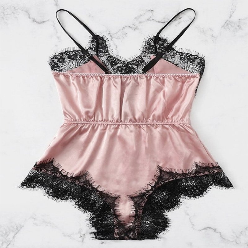 Hot Sale Lace v-Neck Silk Sleepwear Fashion Casual Home Wear Women One-Piece High Quality Silk Lace Pajamas Set