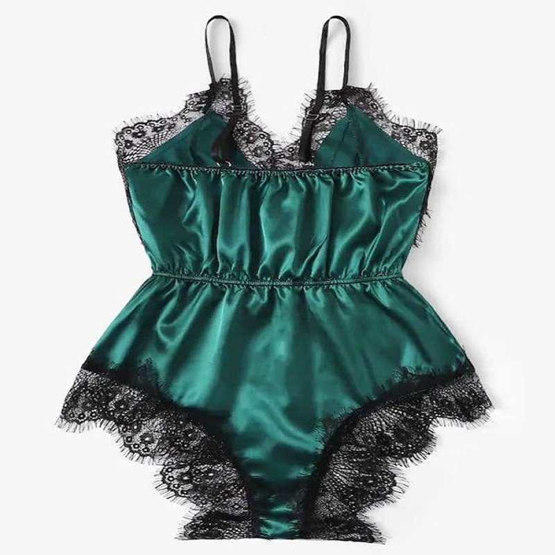 Hot Sale Lace v-Neck Silk Sleepwear Fashion Casual Home Wear Women One-Piece High Quality Silk Lace Pajamas Set