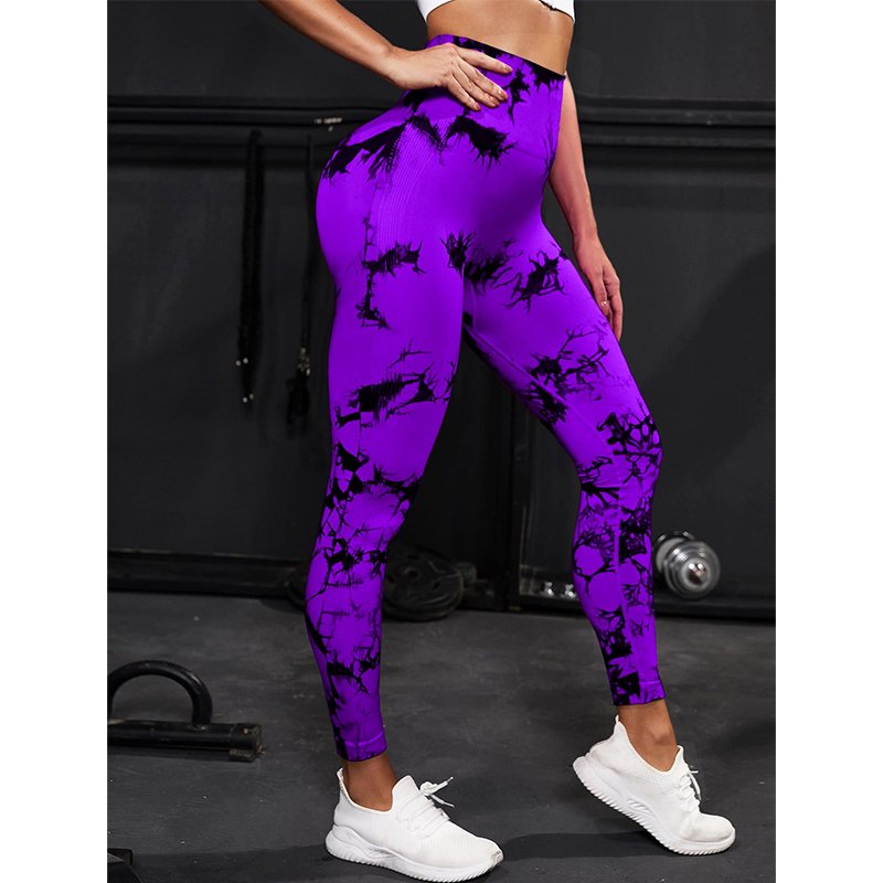 Custom Logo Women Seamless Leggings Tie Dye Sports High Waist Scrunch Butt Lifting Tummy Control Breathable Yoga Pant