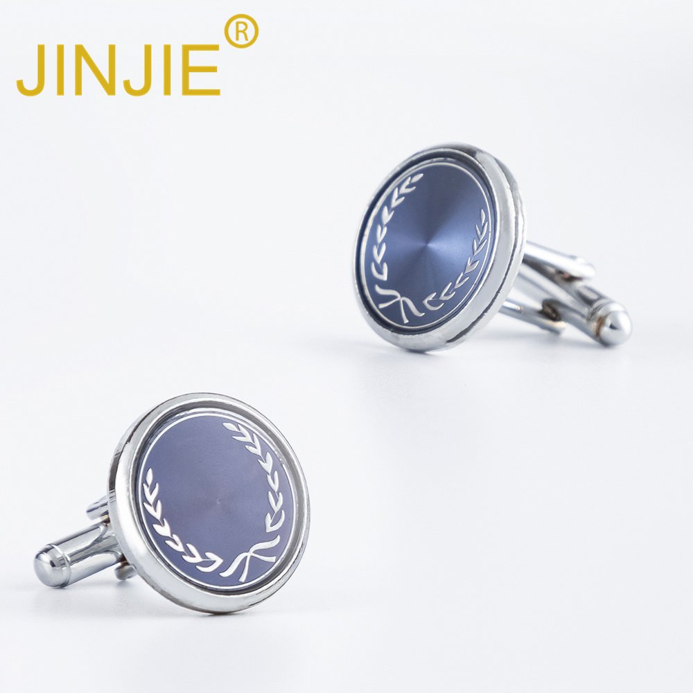 JINJIE new design personalized blue accessories round cufflink and tie clip set wholesale