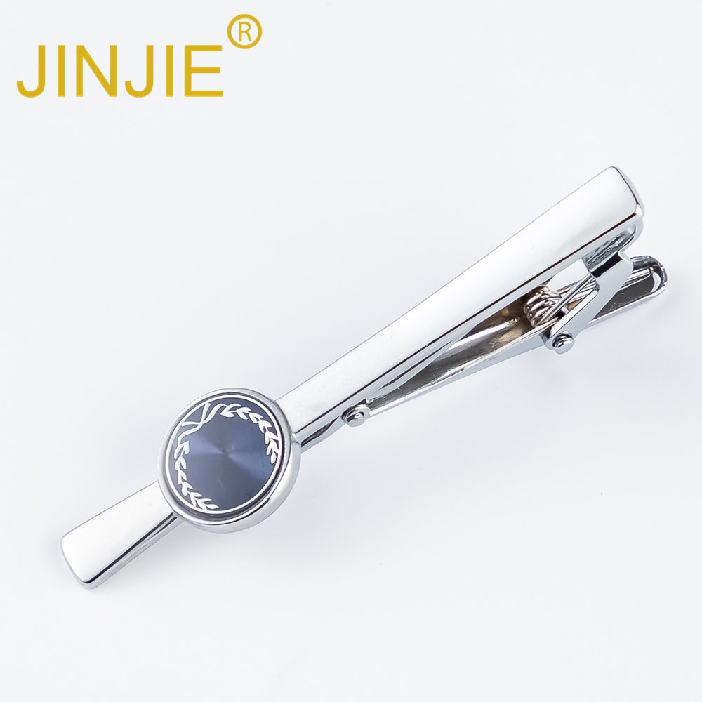JINJIE new design personalized blue accessories round cufflink and tie clip set wholesale