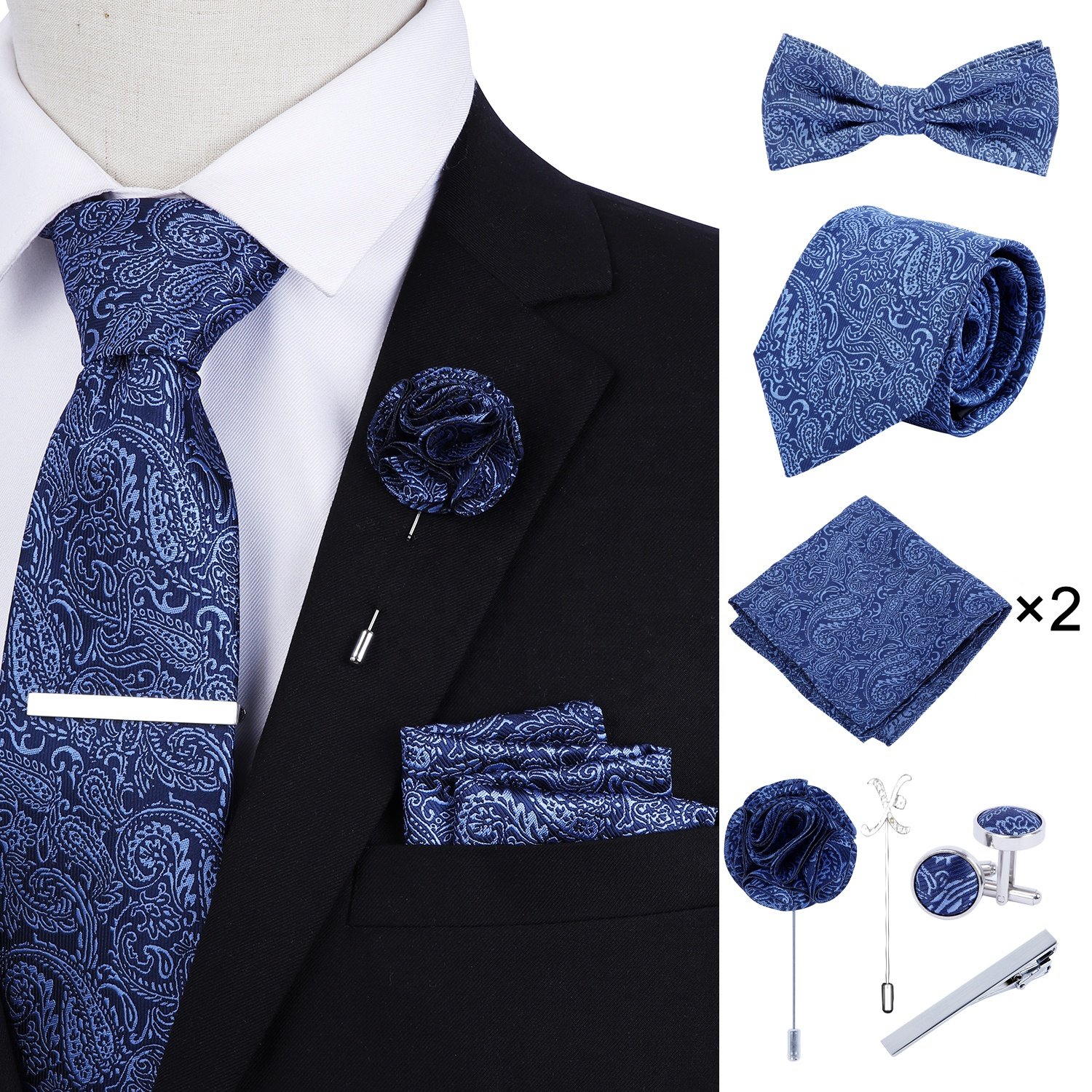 Neckties With Pocket Squares Custom Men Ties and Hanky Set Fashion Tie Pocket Square and Cufflink Set Gift Box
