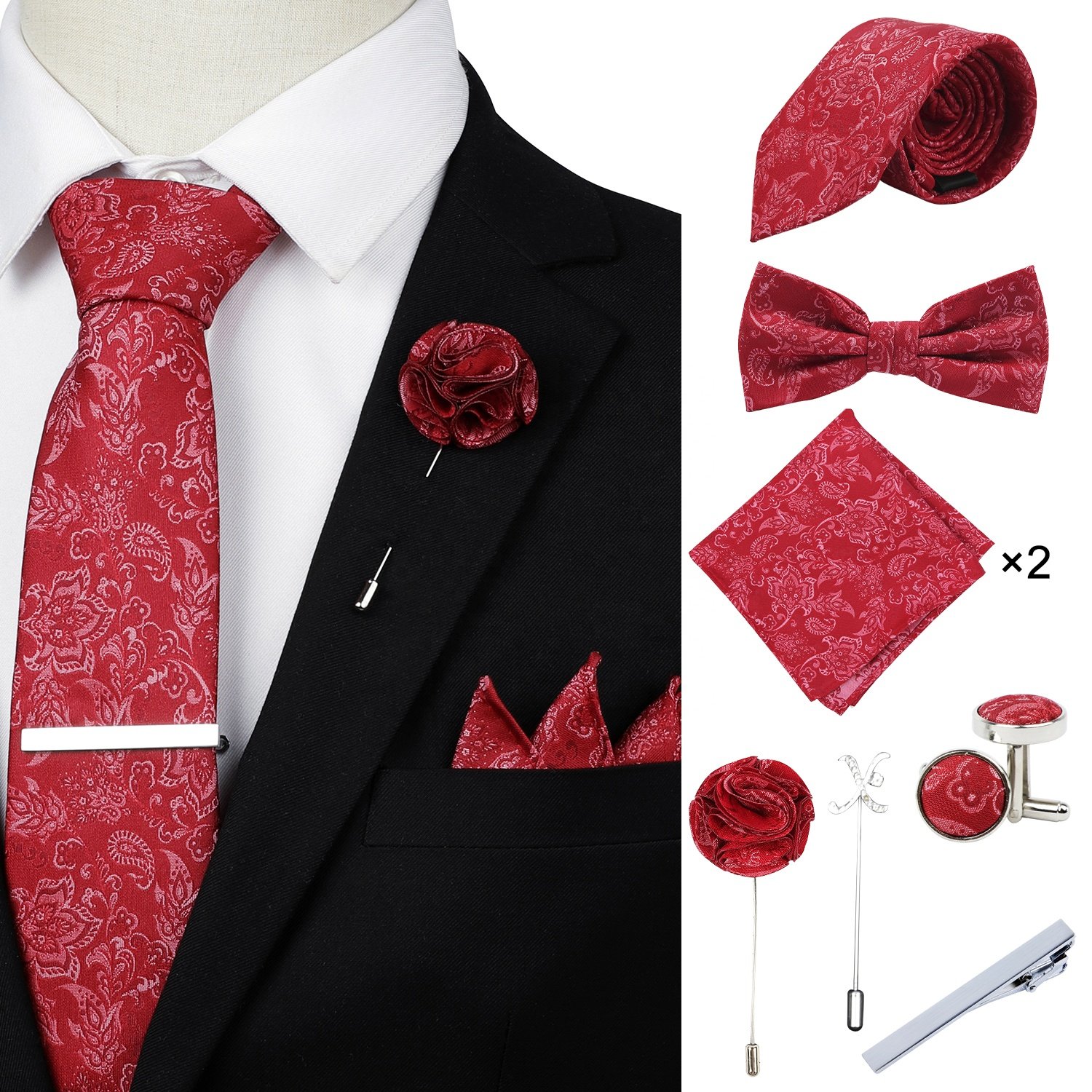 Neckties With Pocket Squares Custom Men Ties and Hanky Set Fashion Tie Pocket Square and Cufflink Set Gift Box
