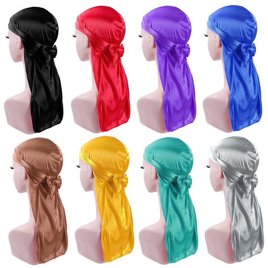 Wholesale Luxury Printed Silk Extra Long Tie Bandana Durag Doo Rags Silky Satin Du Rags Custom Logo Designer Wave Durags for Men