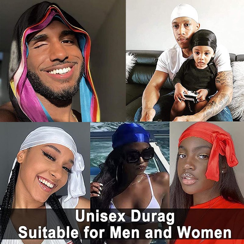 Wholesale Luxury Printed Silk Extra Long Tie Bandana Durag Doo Rags Silky Satin Du Rags Custom Logo Designer Wave Durags for Men