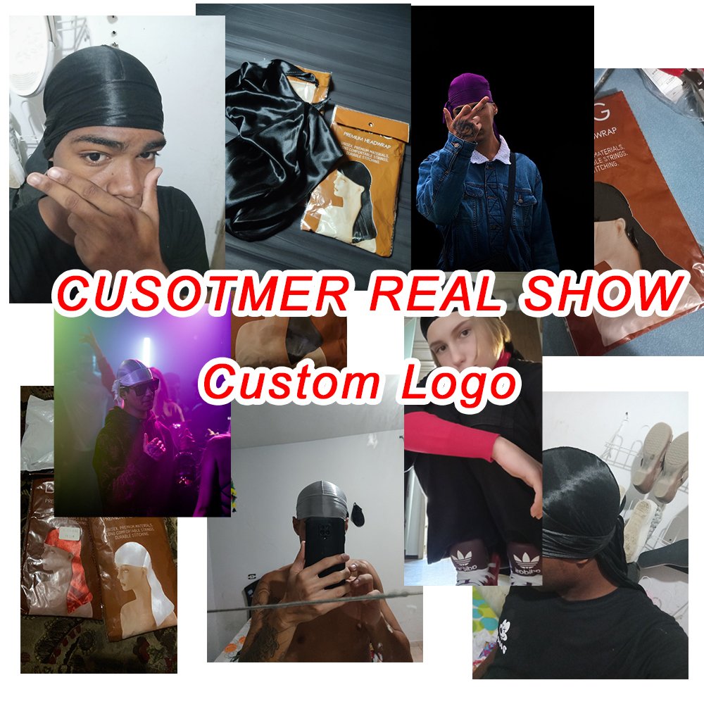 Wholesale Luxury Printed Silk Extra Long Tie Bandana Durag Doo Rags Silky Satin Du Rags Custom Logo Designer Wave Durags for Men
