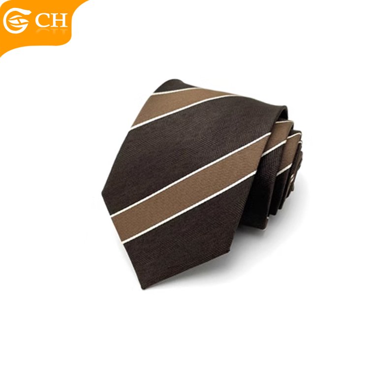 OEM Chinese Factory Stylish Designer Sepia Striped Neckties For Men Stylish Import Woven Polyester Custom Gift Set Tie