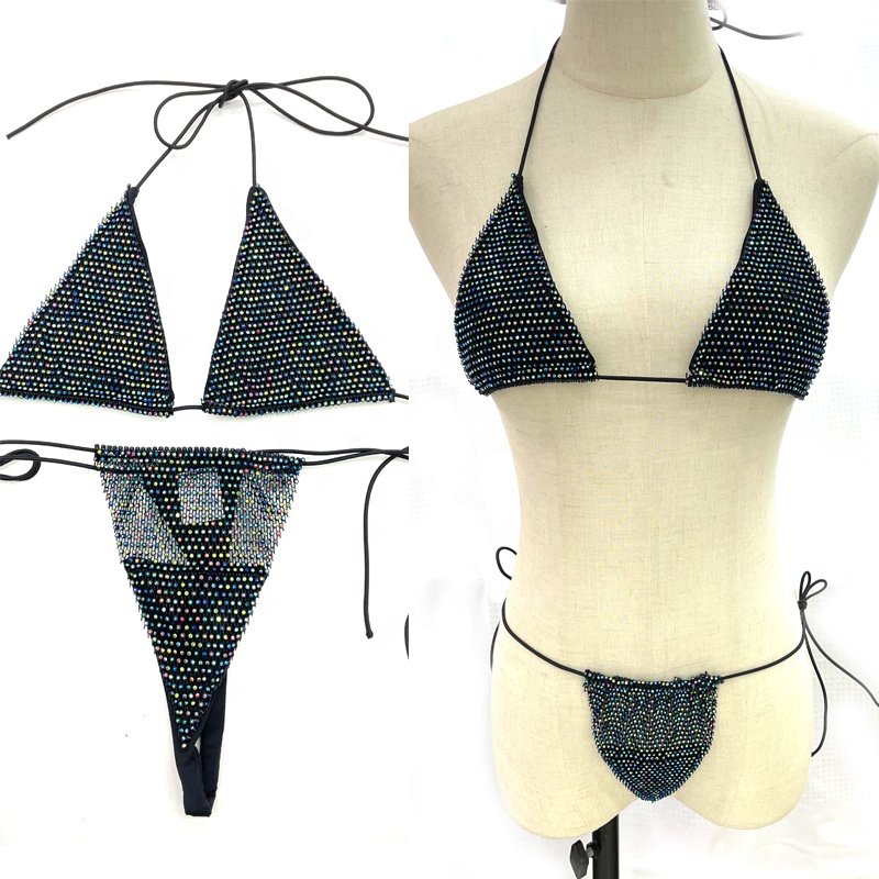 S563 New Luxurious Rhinestone mesh Bikini Crystal Diamonds Swimsuit Rhinestone Swimwear bikini set for lady