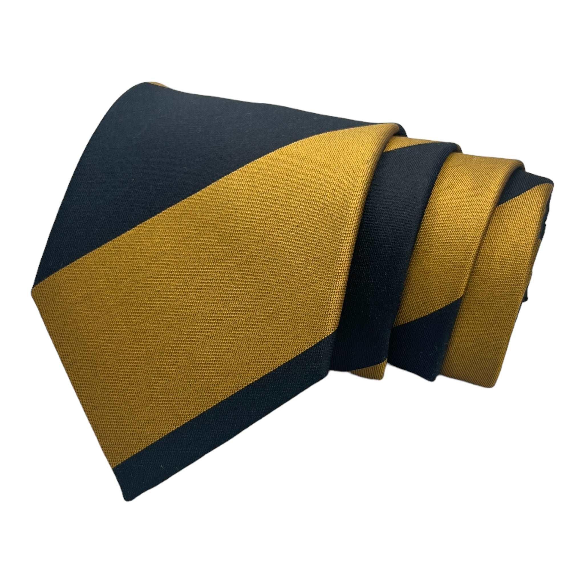 Gold and Navy Blue Broad Stripe Tie and Pocket Square Combo Men's Silk and Polyester Ties Wool Material Plain Pattern Bow Tie