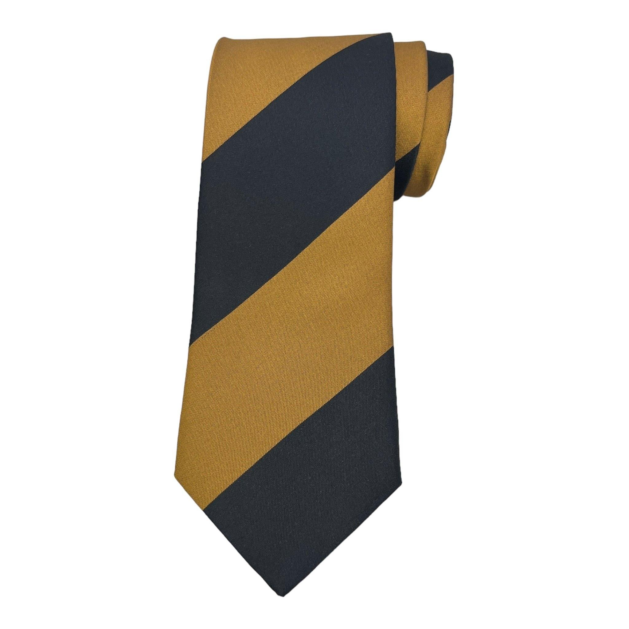 Gold and Navy Blue Broad Stripe Tie and Pocket Square Combo Men's Silk and Polyester Ties Wool Material Plain Pattern Bow Tie