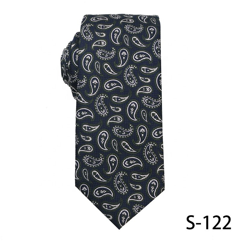 Navy blue and dark green Paisley cashew flower tie jacquard woven 100% polyester necktie for man good quality