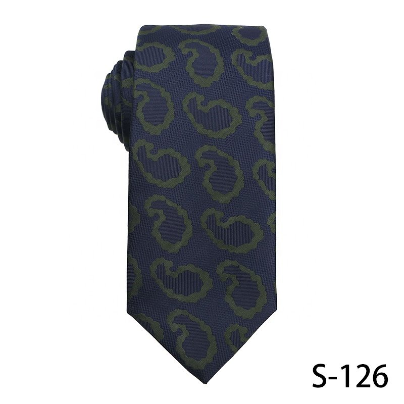 Navy blue and dark green Paisley cashew flower tie jacquard woven 100% polyester necktie for man good quality