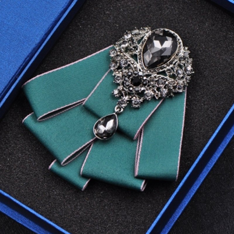 High Quality black men bow tie sets luxury with brooches gift boxe Rhinestone tie satin bow pre made gift satin ribbon bows