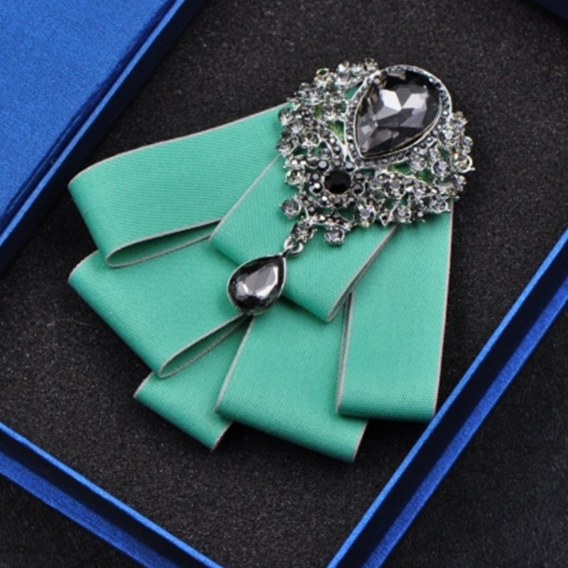 High Quality black men bow tie sets luxury with brooches gift boxe Rhinestone tie satin bow pre made gift satin ribbon bows