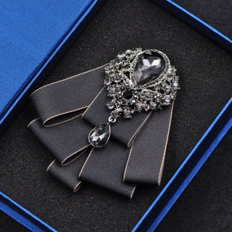 High Quality black men bow tie sets luxury with brooches gift boxe Rhinestone tie satin bow pre made gift satin ribbon bows