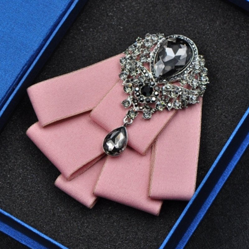High Quality black men bow tie sets luxury with brooches gift boxe Rhinestone tie satin bow pre made gift satin ribbon bows