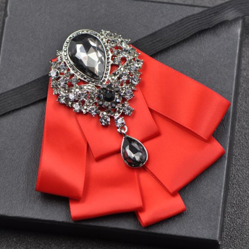 High Quality black men bow tie sets luxury with brooches gift boxe Rhinestone tie satin bow pre made gift satin ribbon bows