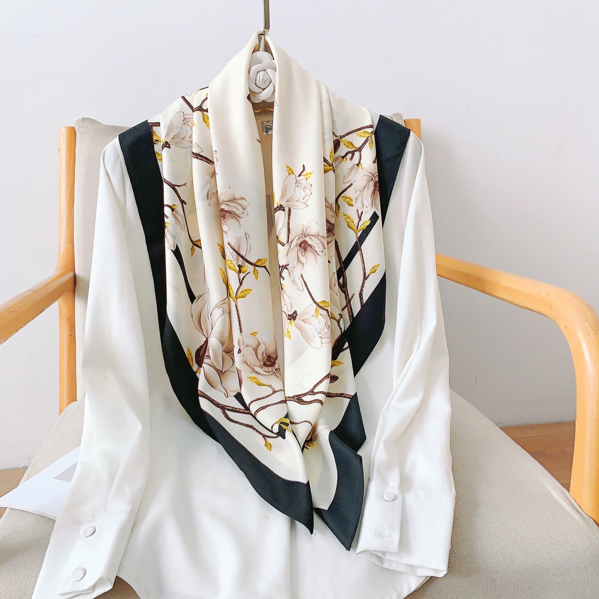 Newest designs printed twill silk square scarf elegant muslim women hair tie square silk head wraps Beach Shawls Bandanas