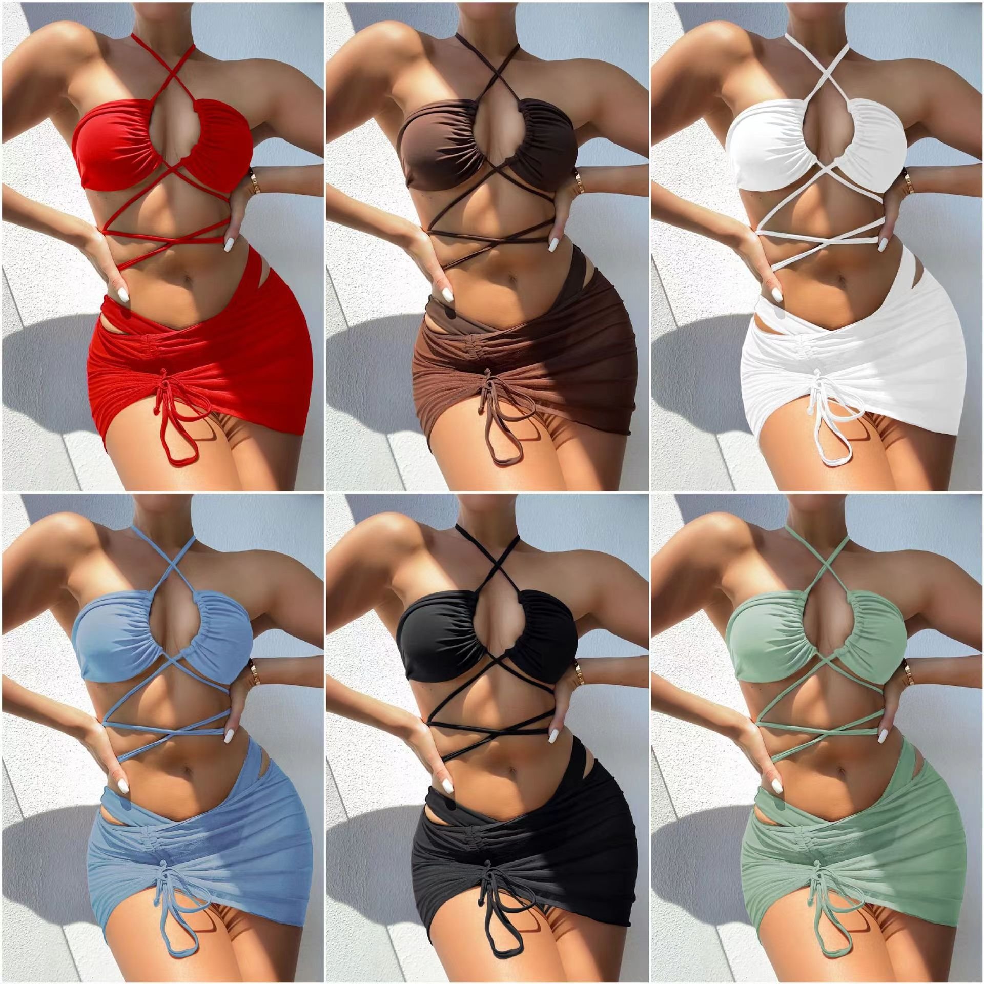 High Quality Sexy Women Swimming Swimwear Bathing Suit Set Solid Color Women Clothing Swimsuit Two Piece Outfits