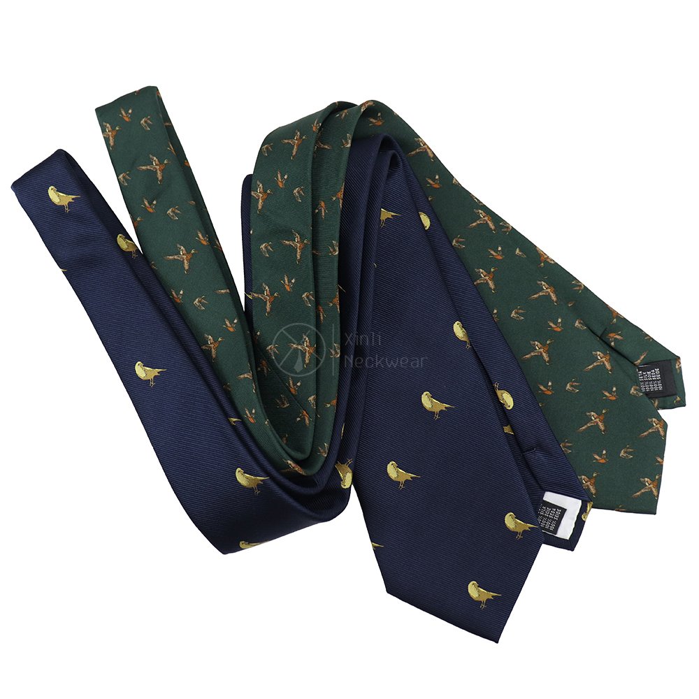 Wholesale Mens 100% Custom Woven Silk Pheasant Bird Animal Print Necktie Hig Skinny European Neckties Green Navy Business Tie