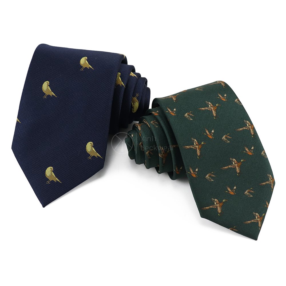 Wholesale Mens 100% Custom Woven Silk Pheasant Bird Animal Print Necktie Hig Skinny European Neckties Green Navy Business Tie