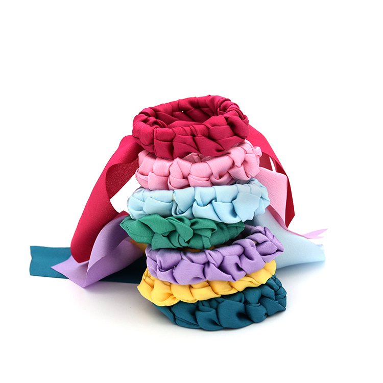 Colorful satin hair scrunchies silk braid twist elastic hair tie for woman