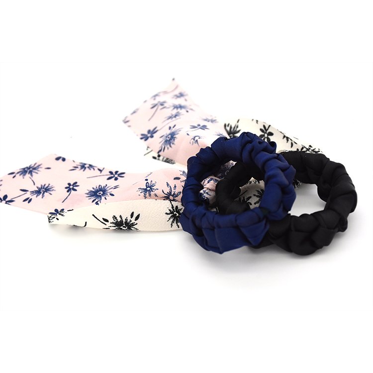 Colorful satin hair scrunchies silk braid twist elastic hair tie for woman
