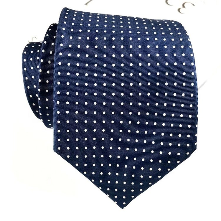 Hai Bei printing series silk twill navy blue with white small dot mens tie high quality hand made silk tie
