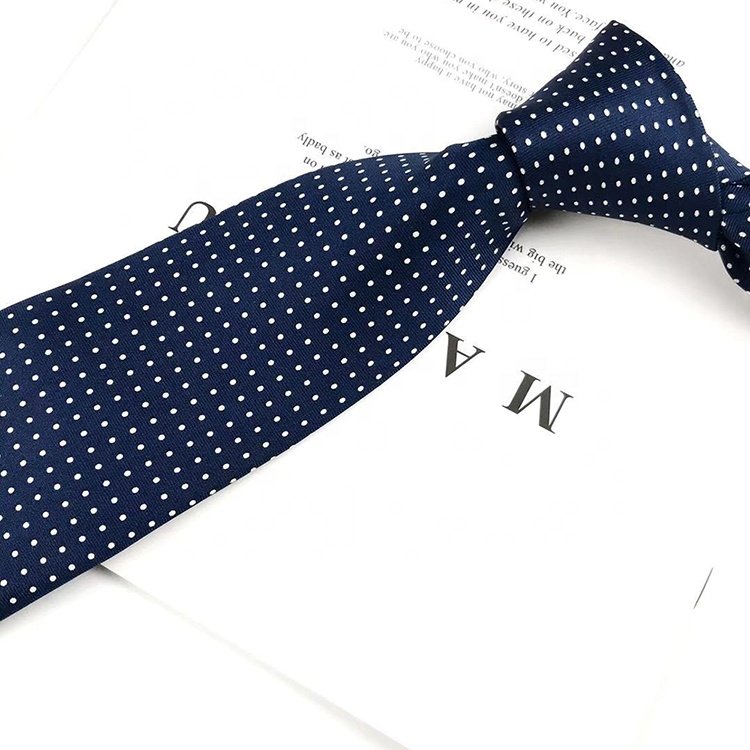 Hai Bei printing series silk twill navy blue with white small dot mens tie high quality hand made silk tie