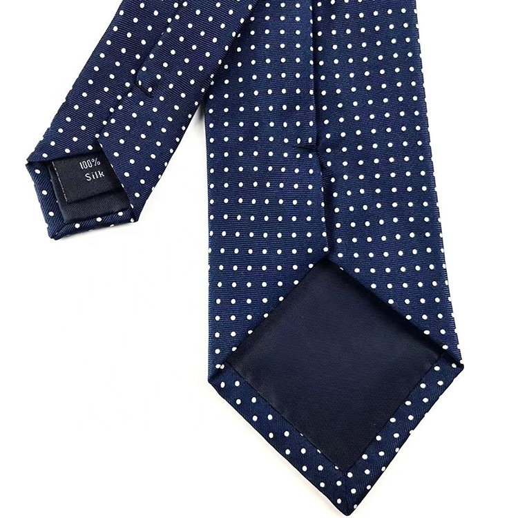 Hai Bei printing series silk twill navy blue with white small dot mens tie high quality hand made silk tie