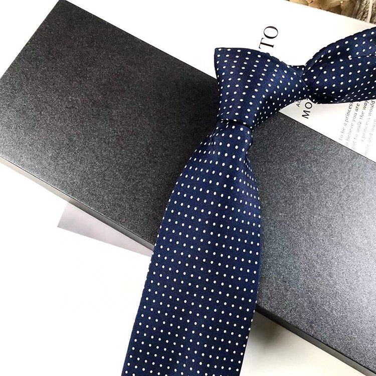 Hai Bei printing series silk twill navy blue with white small dot mens tie high quality hand made silk tie