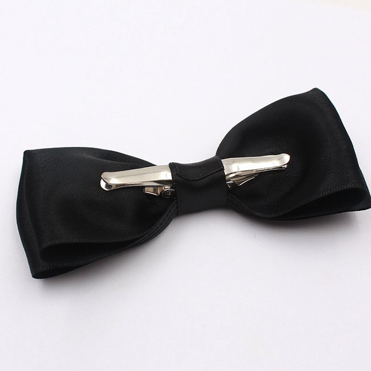 Wholesale Custom polyester baby black silk hair ribbon bow tie with clip
