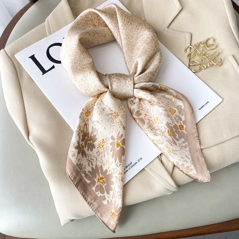 Women Small Satin Silk Scarf Square Print Wrap Foulard Femme Handkerchief Bandana Neck Hair Skinny Tie Scarves Shawls