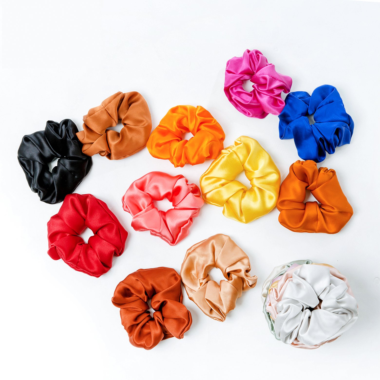 Summer New Cream Satin Hair Scrunchies High Quality Pure Silk Ties in stock