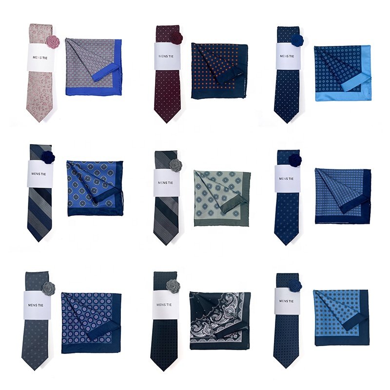 Lot stock corbatas de seda para hombre necktie set pocket square gravata masculina business style poly silk tie set with lapel
