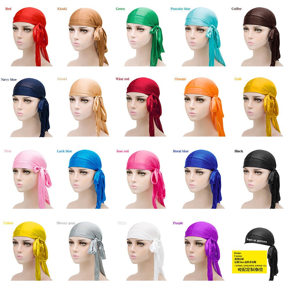 Custom Designer Hip Hop Elastic Headwraps Doo Rag Silky Charmeuse Du Rags Durag Men Satin Tie Silk Durags For Men