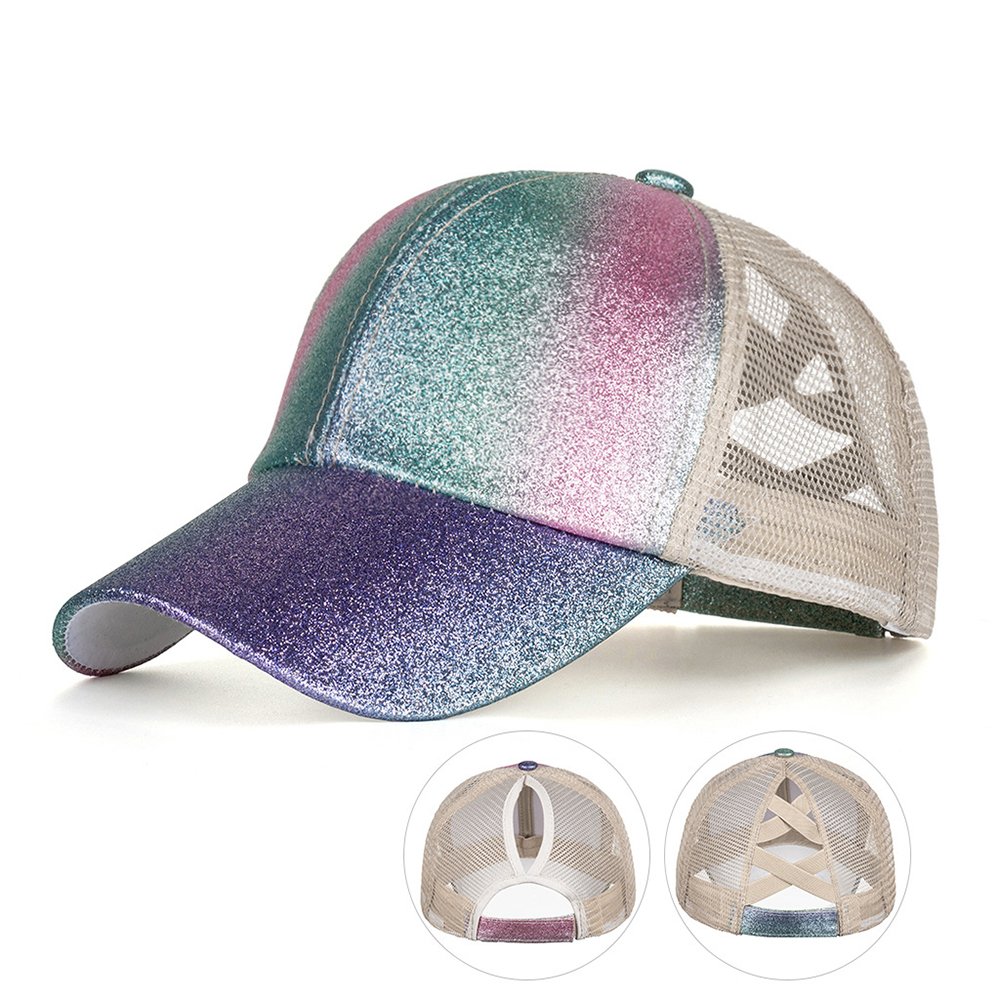Ready To Ship High Quality 6 Panel Full Mesh Pre Curved Tie Dy Hats Women Ponytail Trucker Caps Hat