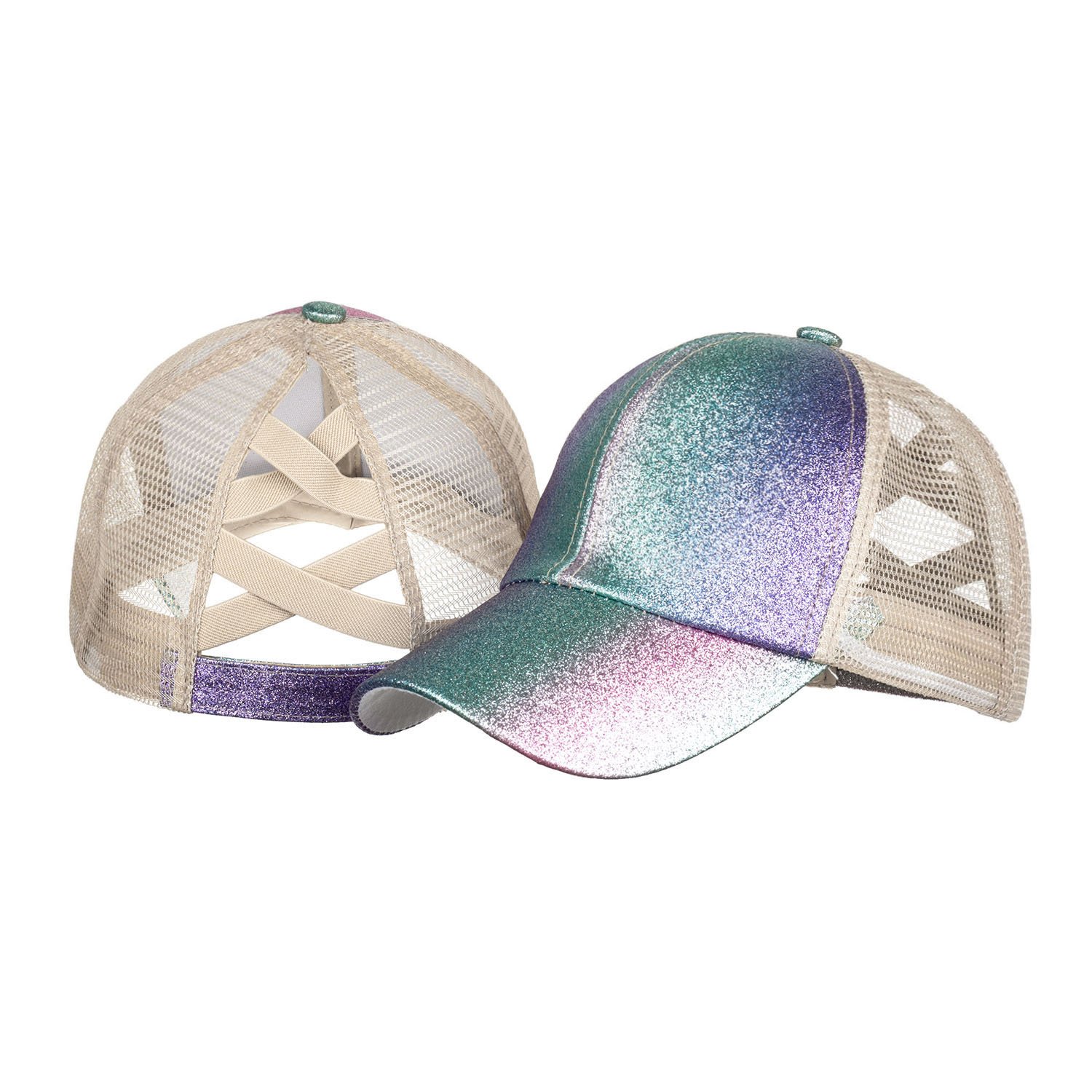 Ready To Ship High Quality 6 Panel Full Mesh Pre Curved Tie Dy Hats Women Ponytail Trucker Caps Hat
