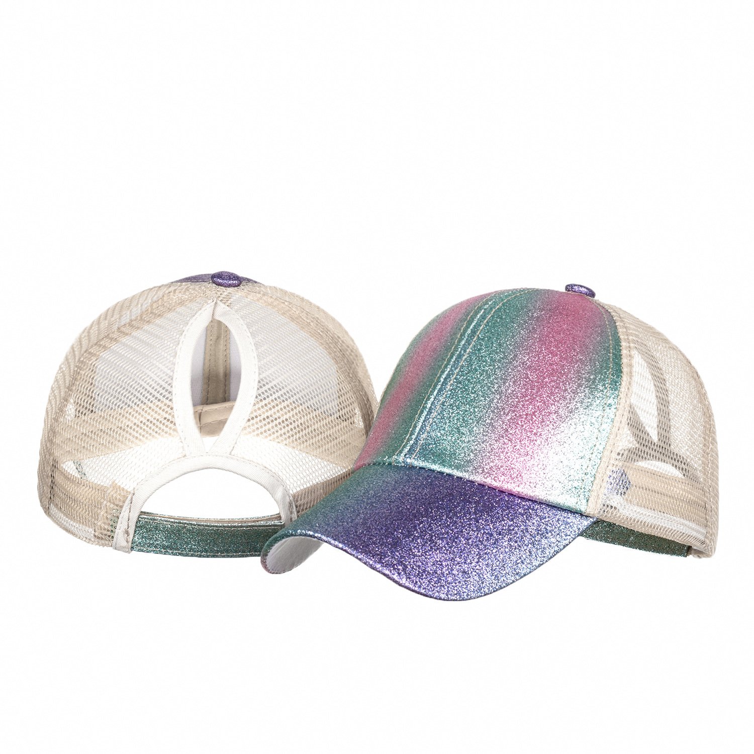 Ready To Ship High Quality 6 Panel Full Mesh Pre Curved Tie Dy Hats Women Ponytail Trucker Caps Hat