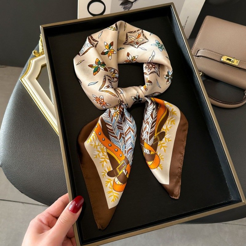 New Simple 1026I Custom Women's Stylish Square Neck Scarves 70cm Designer Custom Printing Luxury Brand Head Hair Ties Silk Scarf