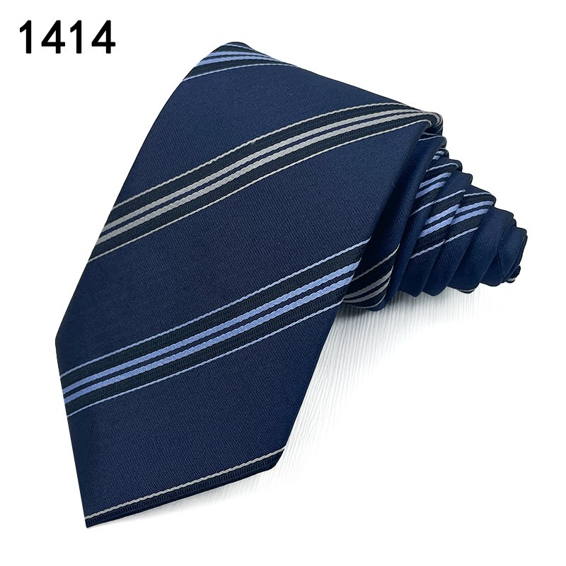 T-70- Silk Navy Stripe Mens Business Style Woven Jacquard Neckties Classic Fashion Cheap Ties