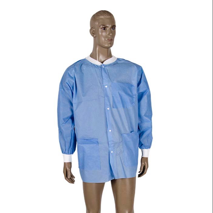 Disposable Lab Coat SMS Jacket with Knitted Cuff Multi-Layer Safewear Water Resistant Hospital Uniforms